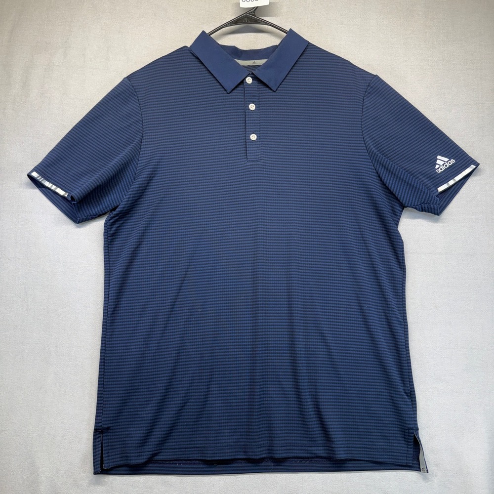 Adidas Climachill Golf Polo Men XL Navy Blue Striped Polyester Performance Shirt